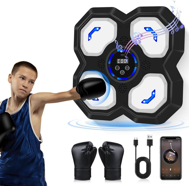 JUOIFIP Music Boxing Machine for Kids and Teens Adults, Trainer Equipment with Gloves, Wall-Mounted Boxing Music Workout Machine, LED Electronic Focus Training for Home,Office, Gym - Image 1